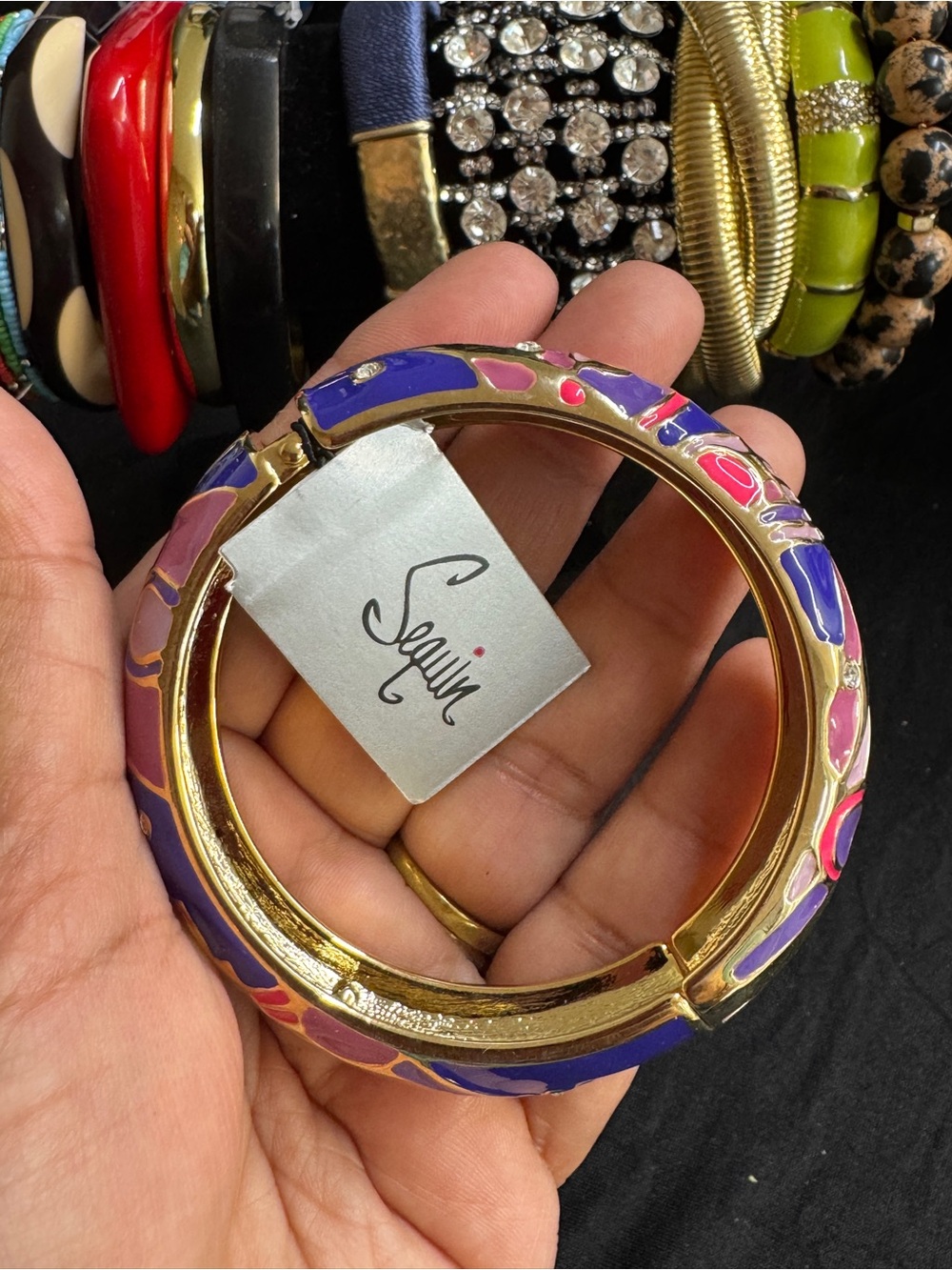 Gold-Tone Purple & Pink Enamel Bangle Bracelet